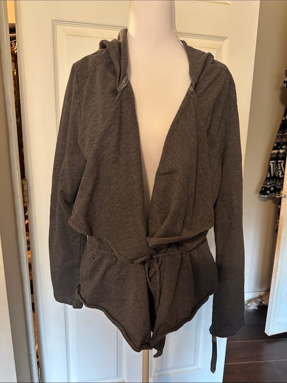 Essentials Women's Hooded Open Front Jacket in Dark Gray